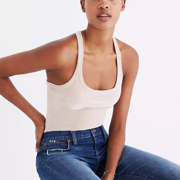Madewell Velvet Racerback Bodysuit in Blush Sz S - Picture 1 of 10